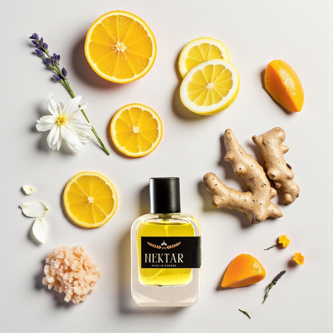 Citrus musk perfume bottle, Blue Talisman vibe